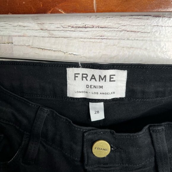 Frame Denim Le Skinny de Jeanne Ripped distressed Hem Black Jeans Size 28 - Picture 8 of 11